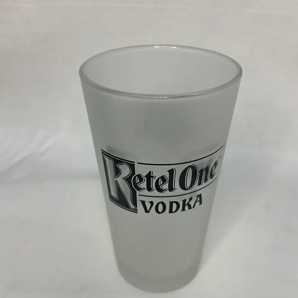 Ketel One Vodka 16 Oz Frosted Black Letter Drinking Glass 3 1/4 Round 5 3/4 Tall